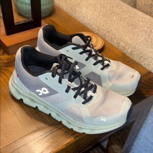 On Running Gray and Black Athletic Shoes with Mesh Upper